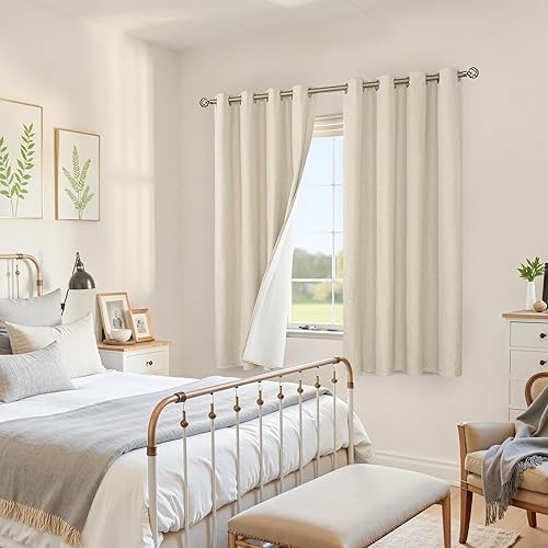 Miniatura 2 de YoungsTex Cortinas Opacas de Lino Beige de 63 Pulgadas de Largo para Dormitorio, Cortinas con Aislamiento Térmico con Ojales que Oscurecen la