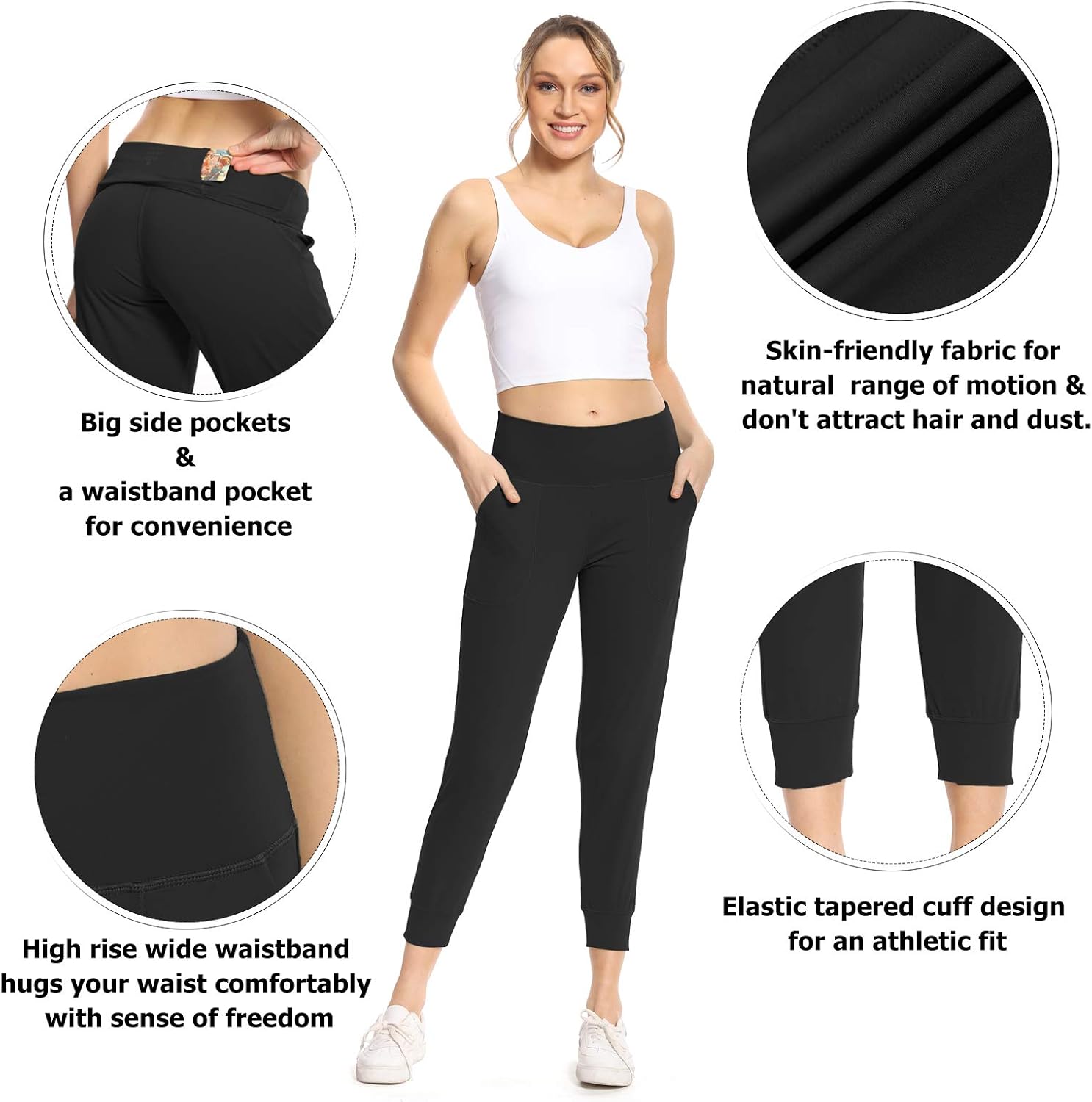 Women's Joggers with Pockets, High Waist Yoga Capri Pants for Running Workout Lounge