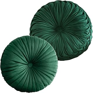 2 Pcs Round Throw Pillows Pleated Velvet Pumpkin Round Pillows Floor Cus...