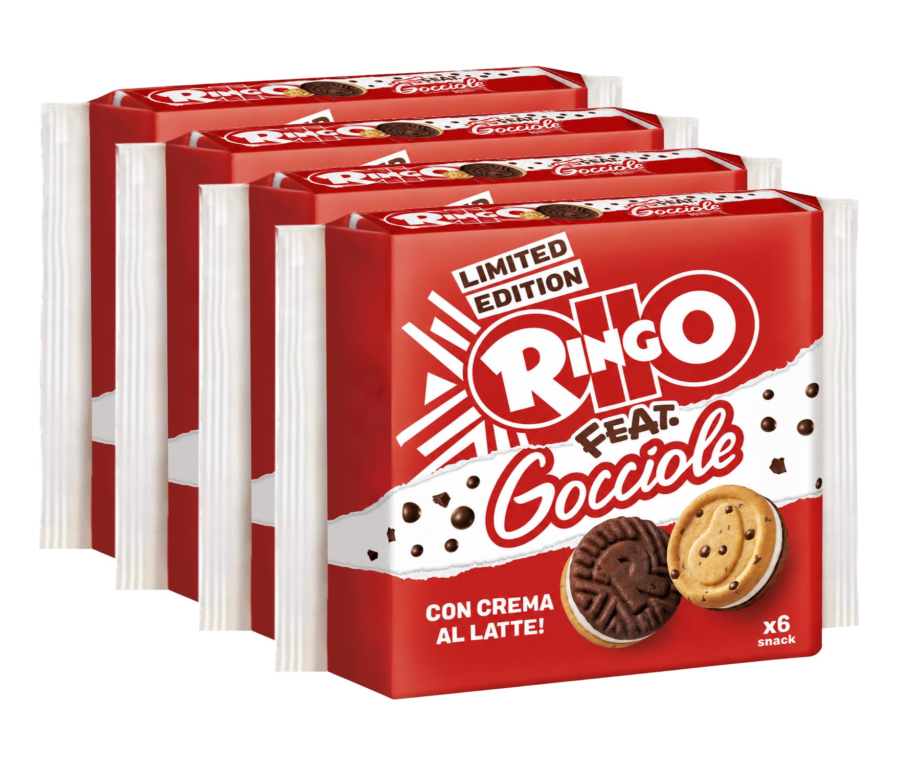 4X Ringo feat. Gocciole Biscotti con Gocce di Cioccolato e Crema al Latte, Limited Edition, 165g