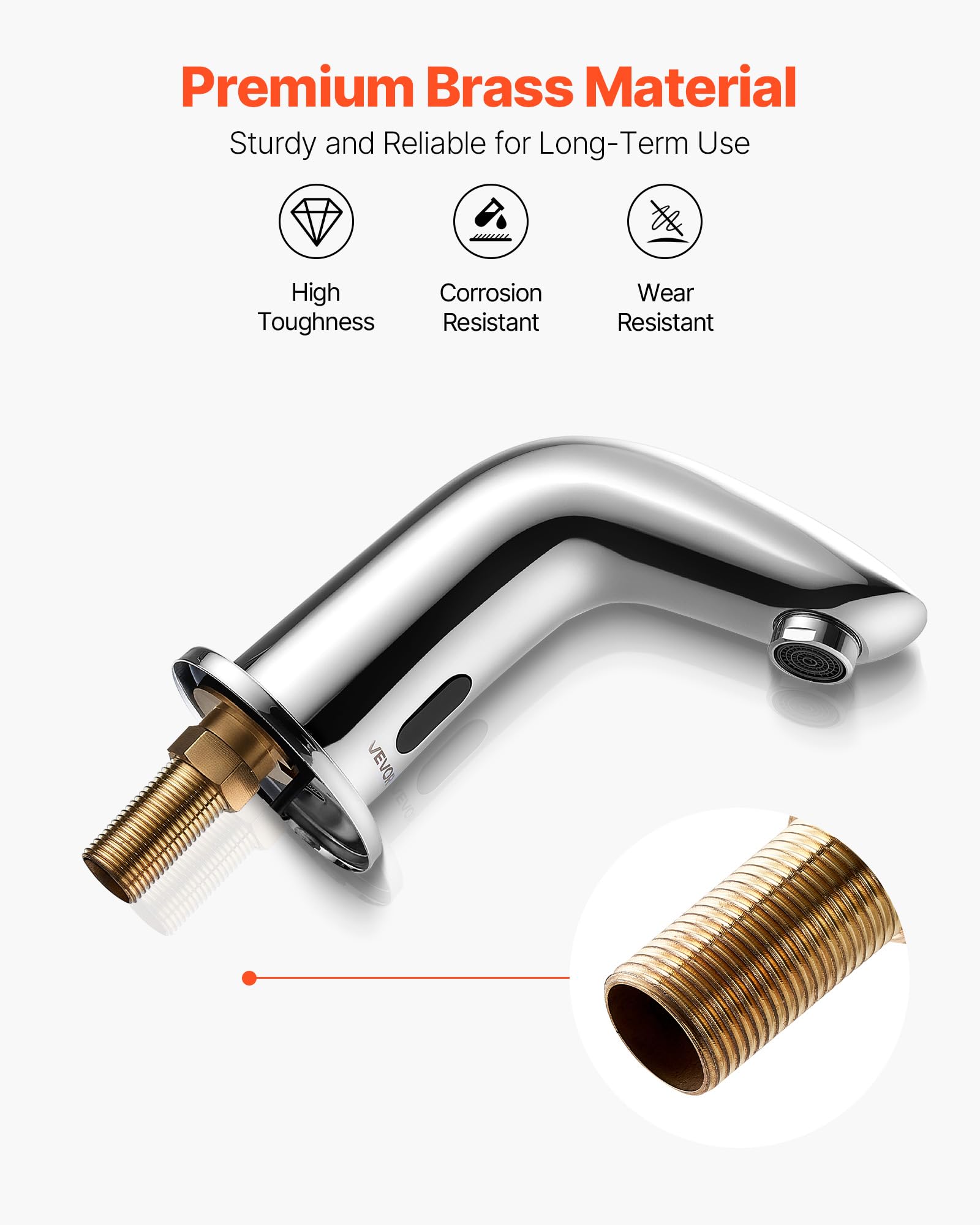 VEVOR Grifo de Lavabo sin Contacto para Baño, Latón, con Sensor y Tapa, a Pilas, Grifo para Inodoro y Lavabo, Robusto y Resistente a la Oxidación, Plata Cromada, 160 x 45 x 145 mm, 7,6 L/min