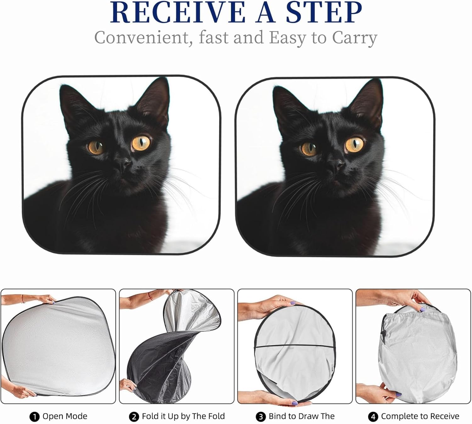 2-Piece Car Windshield Sun Shade Foldable Front Window Sunshade Black Cute Cat Window Sun Visor Protector Windscreen Covers Block UV Rays Auto Interior Accessories for Car Truck SUV Large