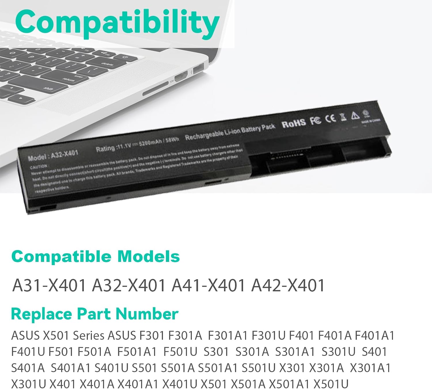 Fancy Buying Laptop Notebook Battery Compatible with Asus X501A X301 X301A X301U X401 X401A X401U X501 X501U A31-X401 A32-X401 A41-X401 A42-X401