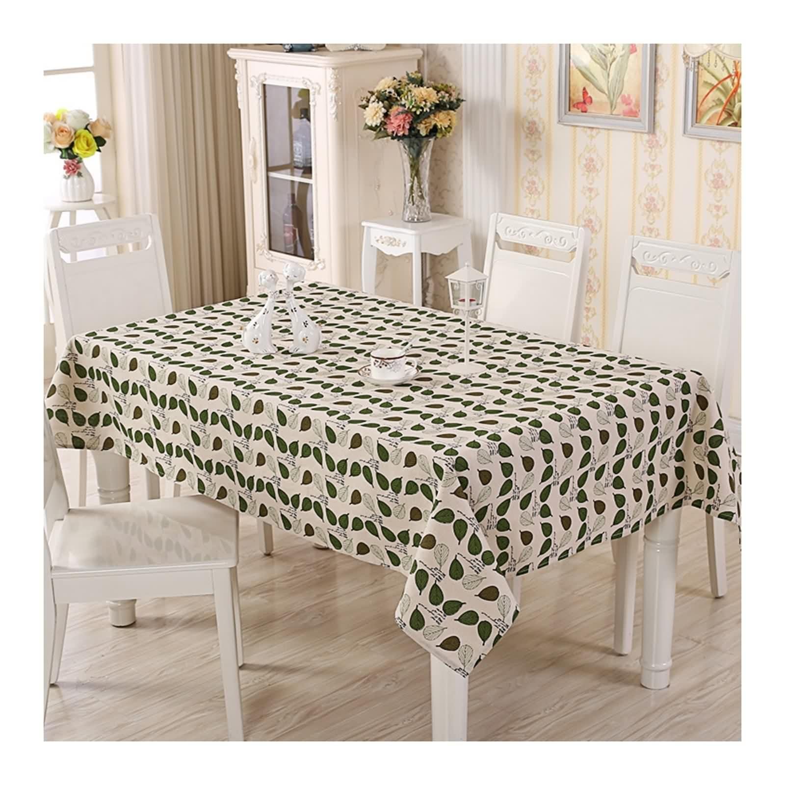 Tovaglia Rettangolare Cotone, Copritavolo 120X160 Verde Lascia Stampato Decorativa per Soggiorno Cucina