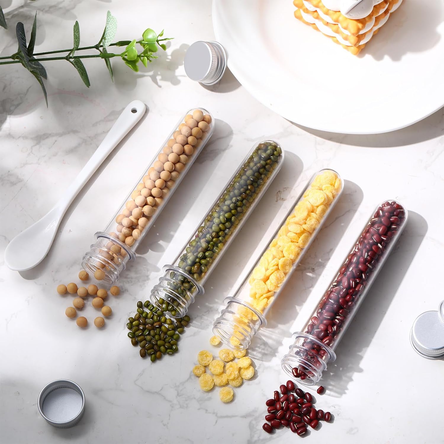 Dandat 100 Pcs Test Tubes 40 ml Plastic Test Tubes with Screw Lids 1.2 x 5.5 Inch/ 30 x 141 mm Clear Candy Tubes Vials Storage Tubes Container for Sample Powder Seed Bead Gift Science Party, Silver