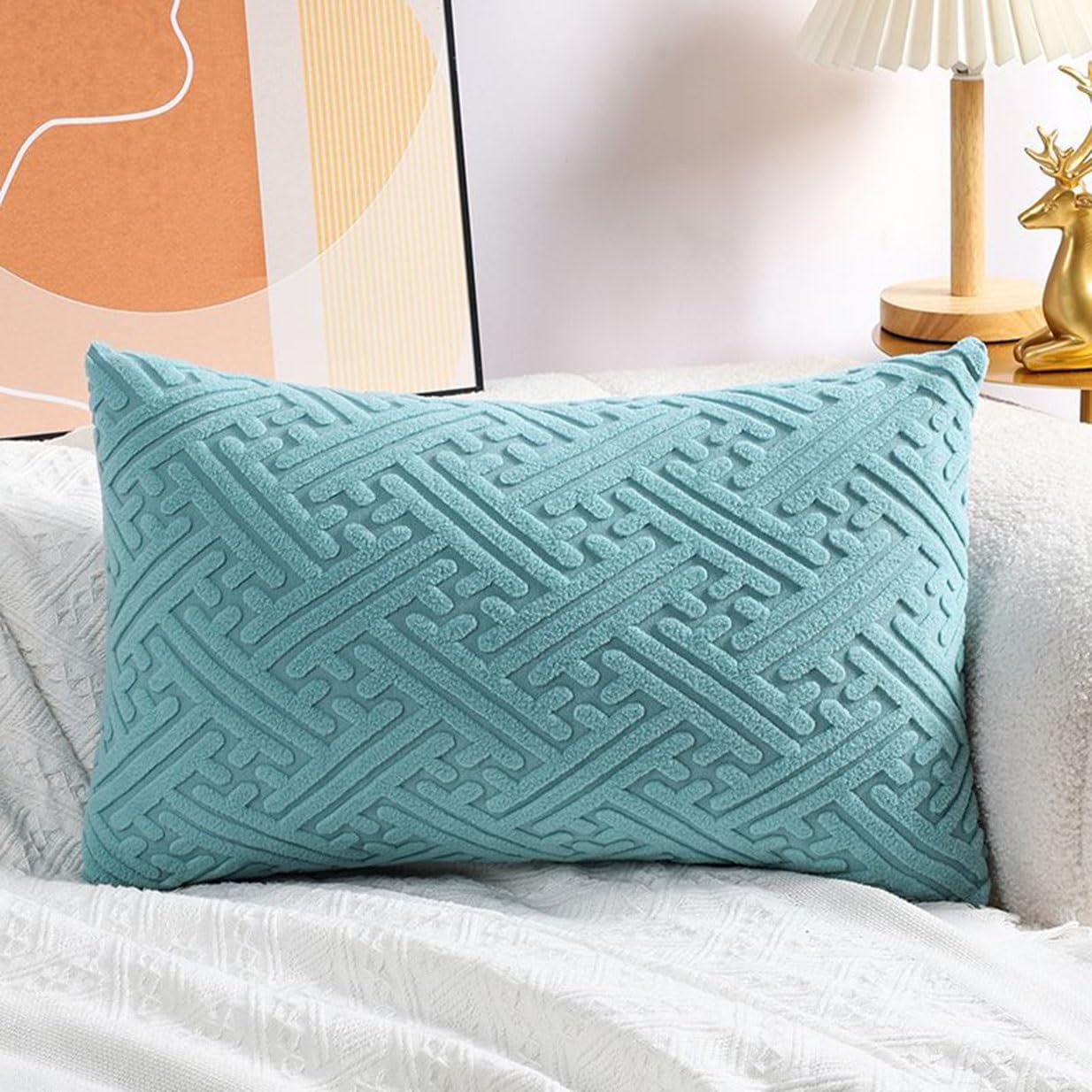 Super King Size Pillow Cases,Square Rectangle Cushion Covers Soft Corduroy Stretch Throw Pillow Cover Various Sizes Decorative Pillowcases For Bedroom Sofa Pillows(Light Blue,30x50cm/12x20inch)