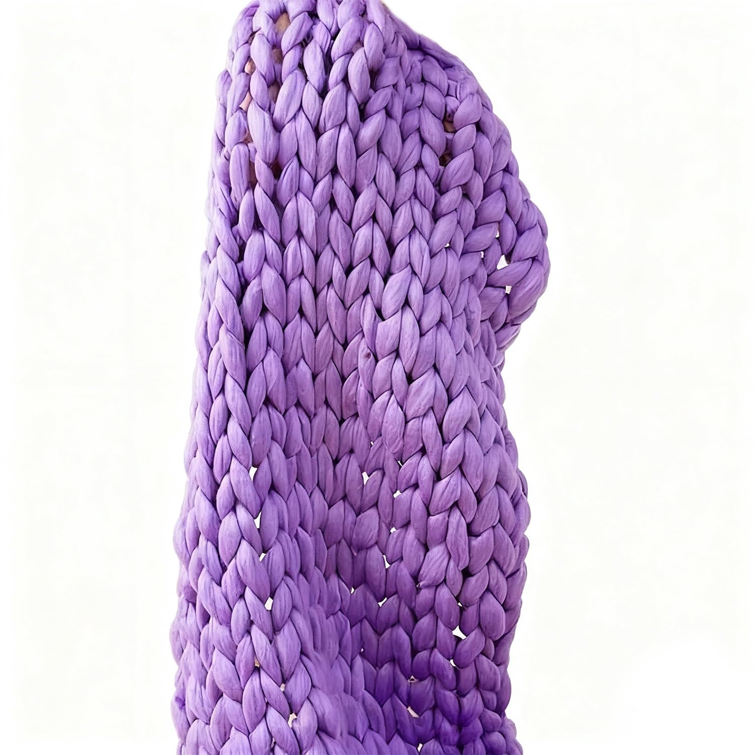 Chunky Kniat Blanket Knit Throw Hand Made Wool Knitted Blankets Bedroom Sofa Home Decor(Purple,60cm)