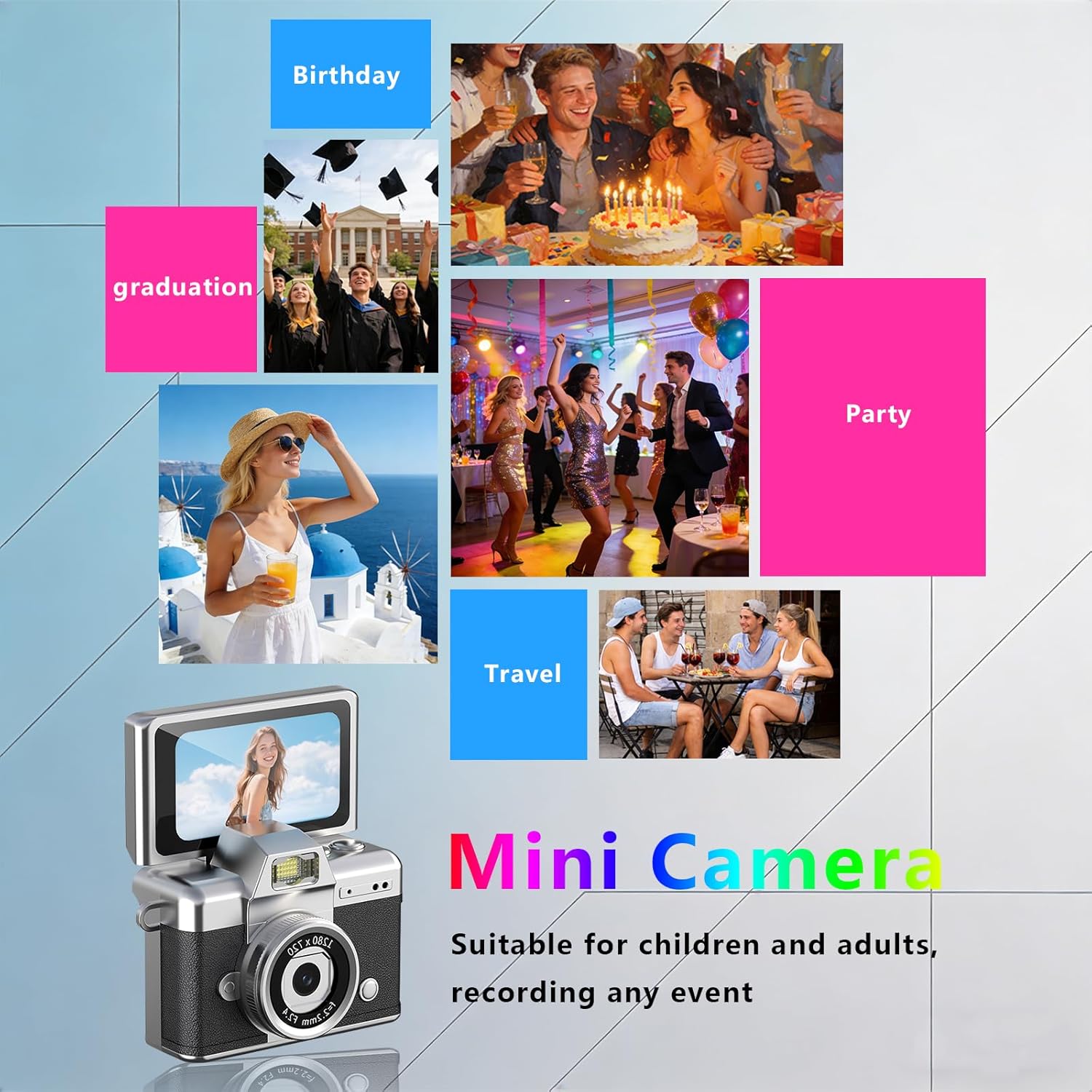 Mini Keychain Camera,1080P Mini Digital Camera,Retro Flip Screen Small Bodycam,Pocket-Sized with Adapter and 32GB Card (Expandable to 128GB),Novelty Gadgets,for Kid,Travel,Vlog,Collection
