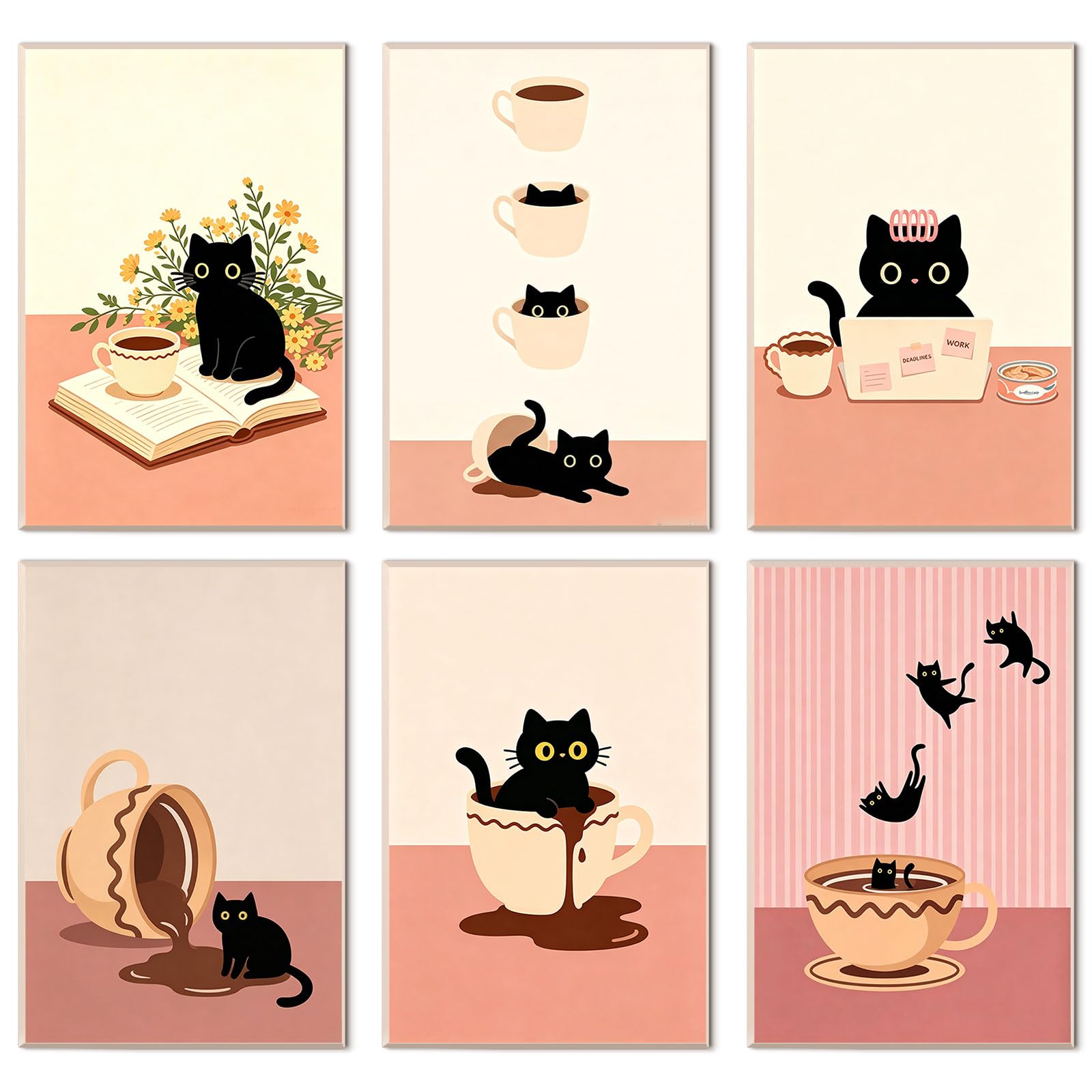 Querencia Black Cat 6 Pack Paint by Numbers for Adults Beginner 8X12 in
