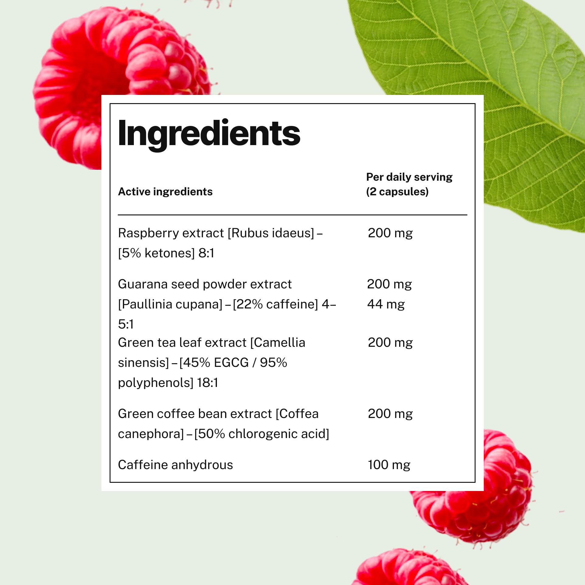 Ingrédients naturels, cétone de framboise et thé vert, complément alimentaire, 450 mg
