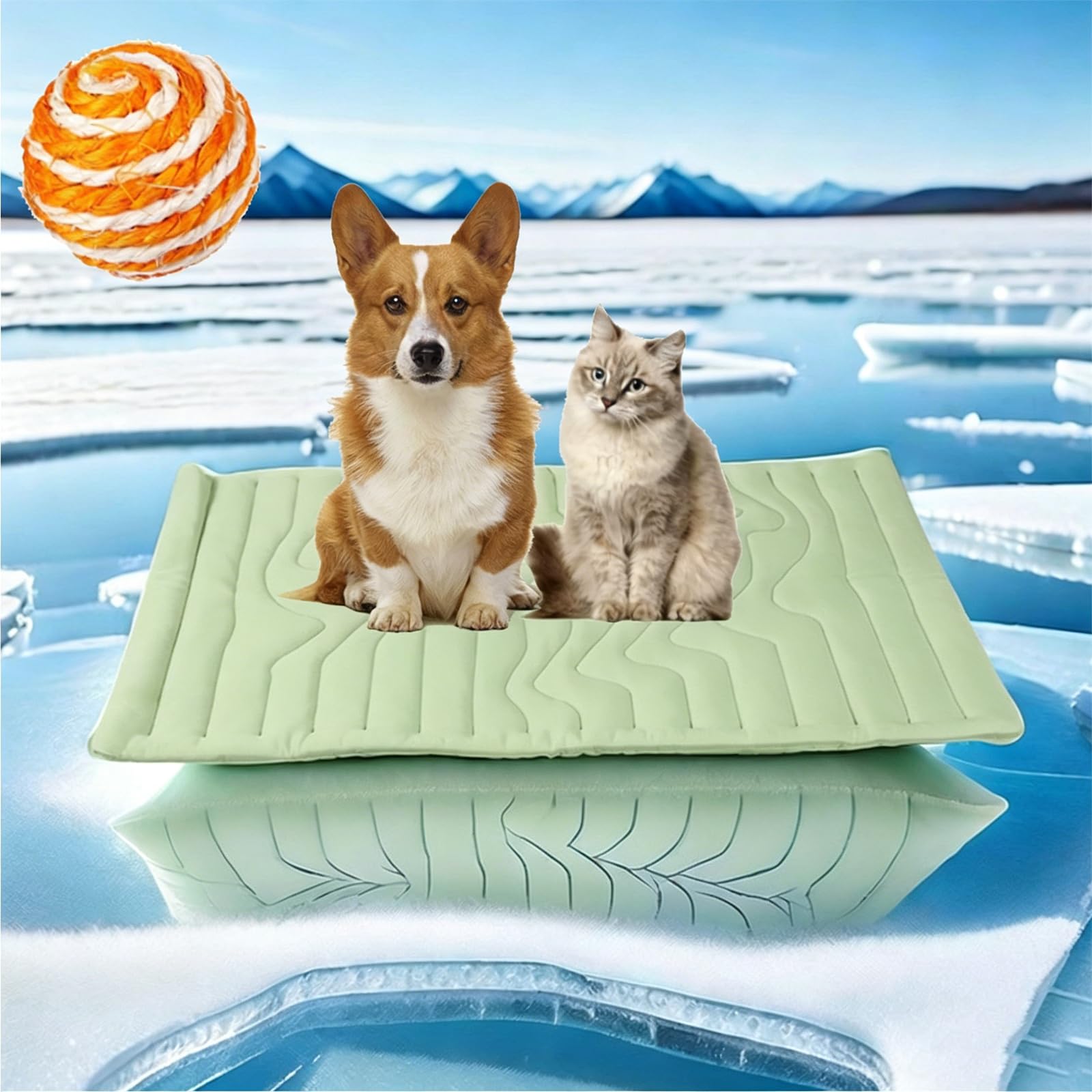 Pawfroste Dog Cooling Mat, Portable Pet Cool Mat with Instant Cool Effect for Summer Heat, Breathable Ice Silk Cooling Pad for Dogs and Cats, Ideal for Dog Crates, Beds and Cars，Green：M-91*58cm