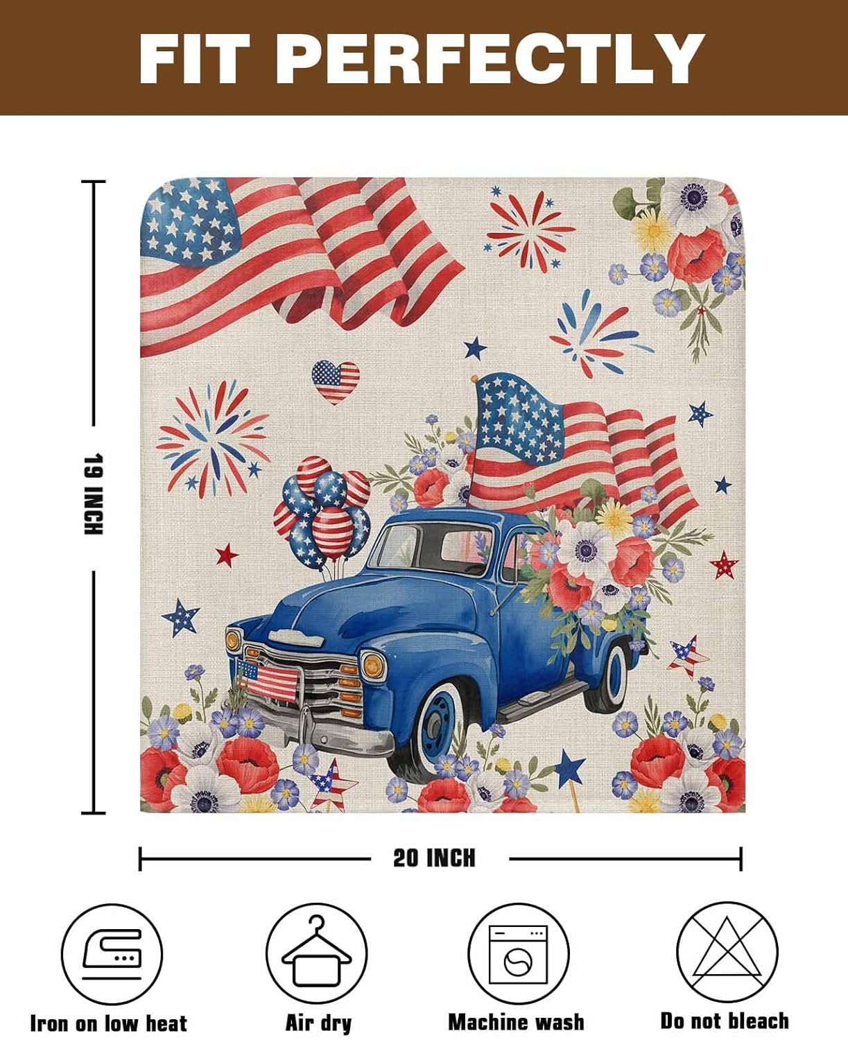 Dining Room Chair Covers Back Slipcover Set of 4, July 4th Independence Day Truck Stretch Chair Protector for Kitchen Hotel Restaurant Home Decor Removable Washable Chair Slipcover