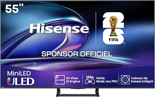 Hisense 55E8Q 55 Pouces (139 cm) - Téléviseur 4K Mini-LED QLED, Dalle 144Hz Native, Dolby Vision IQ & Atmos, Mode Jeu Pro, Smart TV Vidaa - 1