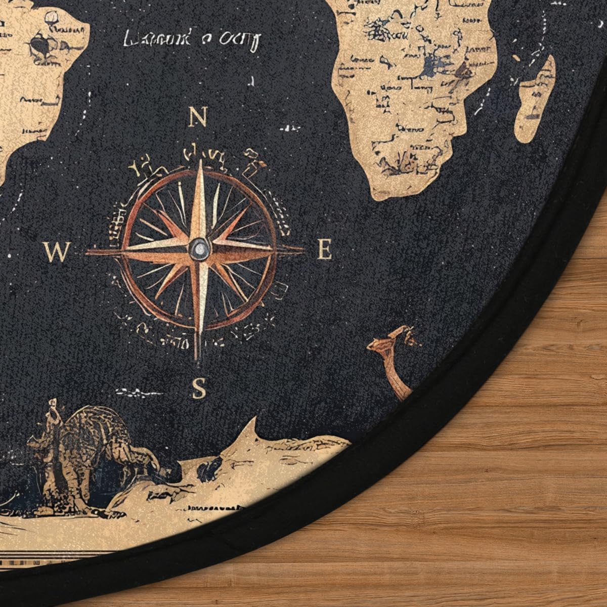 Round Area Rug 3 ft - Compass Map Washable Circle Rugs Non Slip Round Floor Mat - Soft Large Carpet for Living Room Nursery Bedroom Kitchen