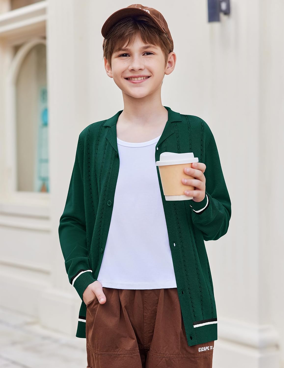 Arshiner Boys School Cardigan Sweater Long Sleeve Button Down Knit Shirts Fall Casual Vintage Shirt for Kids 5-13 Years - Image 4