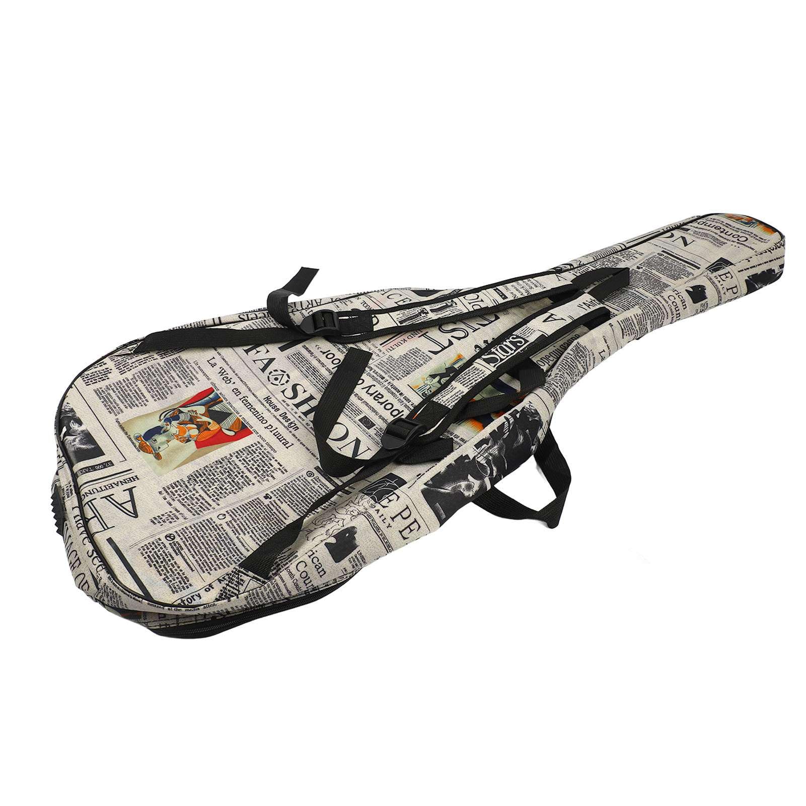 CHICIRIS Bolsa Oxford 600D para guitarra, funda de transporte resistente al agua de 41 pulgadas con correas acolchadas, diseño de periódico, múltiples bolsillos de almacenamiento para guitarra