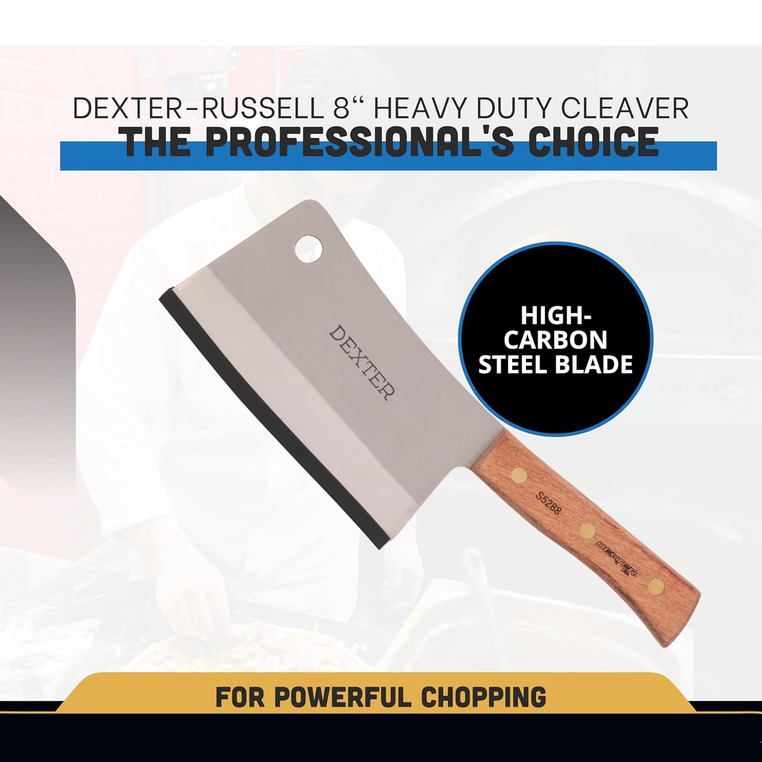 Dexter-Russell 8" Stainless Heavy Duty Cleaver Knife | S5288 | Traditional Series with High-Carbon Steel Blade & Rosewood Handle | Precision Ground, Durable, Razor Sharp | Made in USA - Image 3