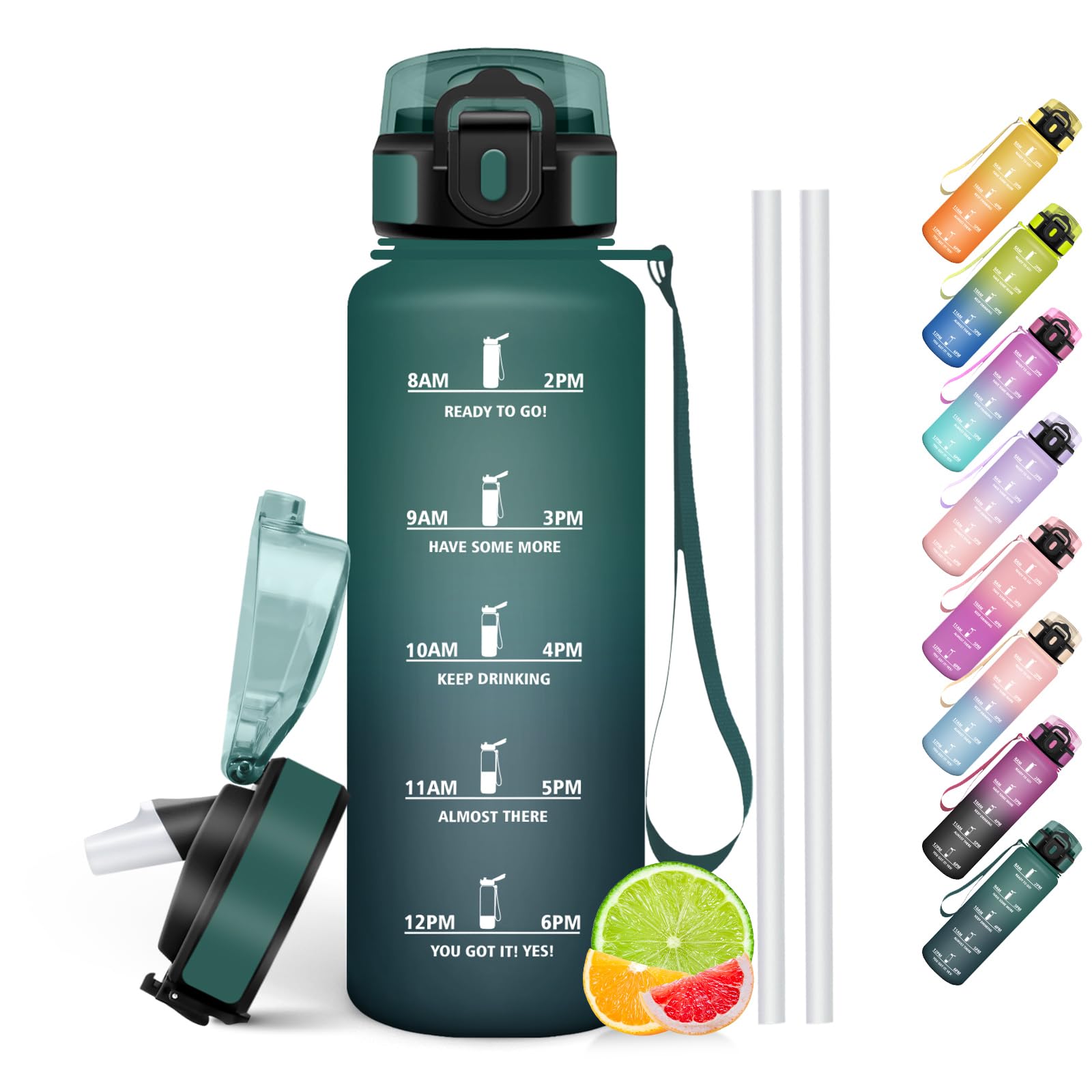 HoneyHolly Gourde Paille, Gourde 500ml, Sans BPA & Étanches, Bouteille, Motivation Bouteille D'eau, Avec Marqueur De Temps, Petite Water Bollte Pour Gym, Ecole, Cyclisme, Plein Air, Sport