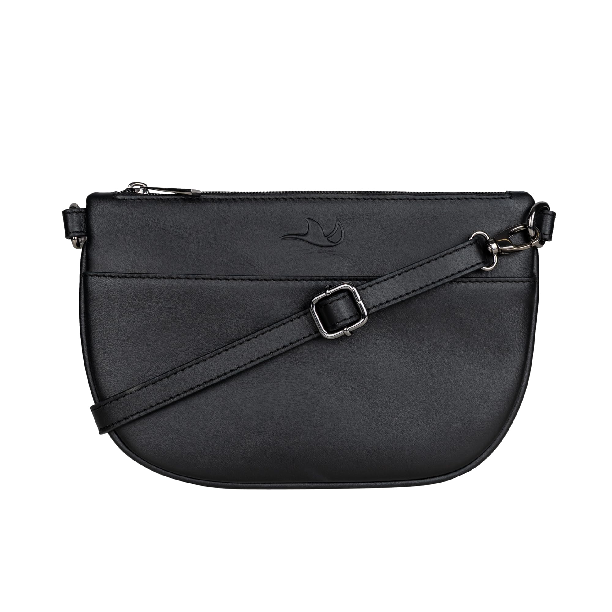 M A N T A Damen-Handtasche aus Echtleder, lässige Abendtasche, kleine Crossbody Bag & Umhängetasche, Clutch, Konzert-Tasche, Festival-Tasche, Damen-Schultertasche & Handytasche, flache Ledertasche