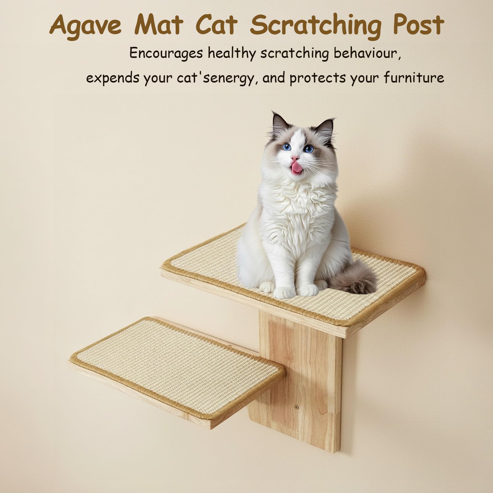 Pared de Escalada para Gatos, 2 Plataformas de Madera Maciza con sisal | Estantes murales para aprovechar el espacio vertical, zona para trepar, jugar y descansar, adecuados para gatos de interior