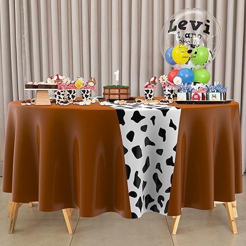 Miniatura 10 de Moukeren Mantel redondo de 3 piezas con estampado de vaca de 84 pulgadas, mantel redondo lavable con estampado de vaca, mantel de plástico para mesa