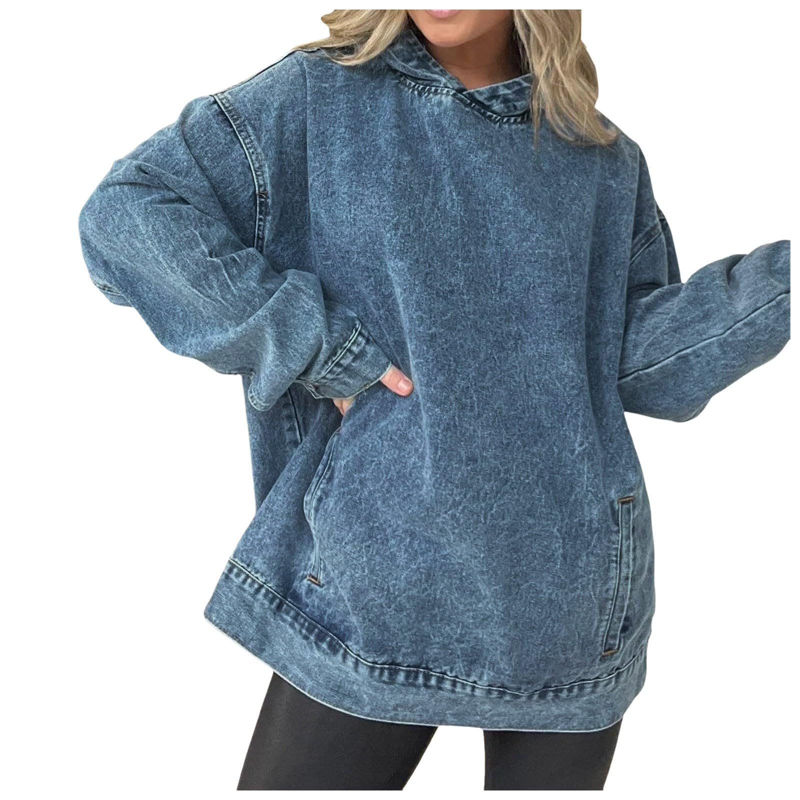 Sudadera Vaquera con Capucha, Holgada, Elegante, Informal y versátil