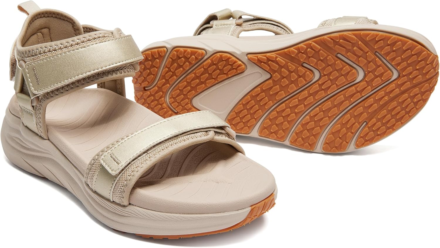 BEMIRO Womens Orthopedic Walking Sandals Comfortable Arch Support Plantar Fasciitis Relief Chunky Cushion Summer Outdoor Hiking Sport Recovery Shoes with Leather Adjustable Strap, Size 5.5-12