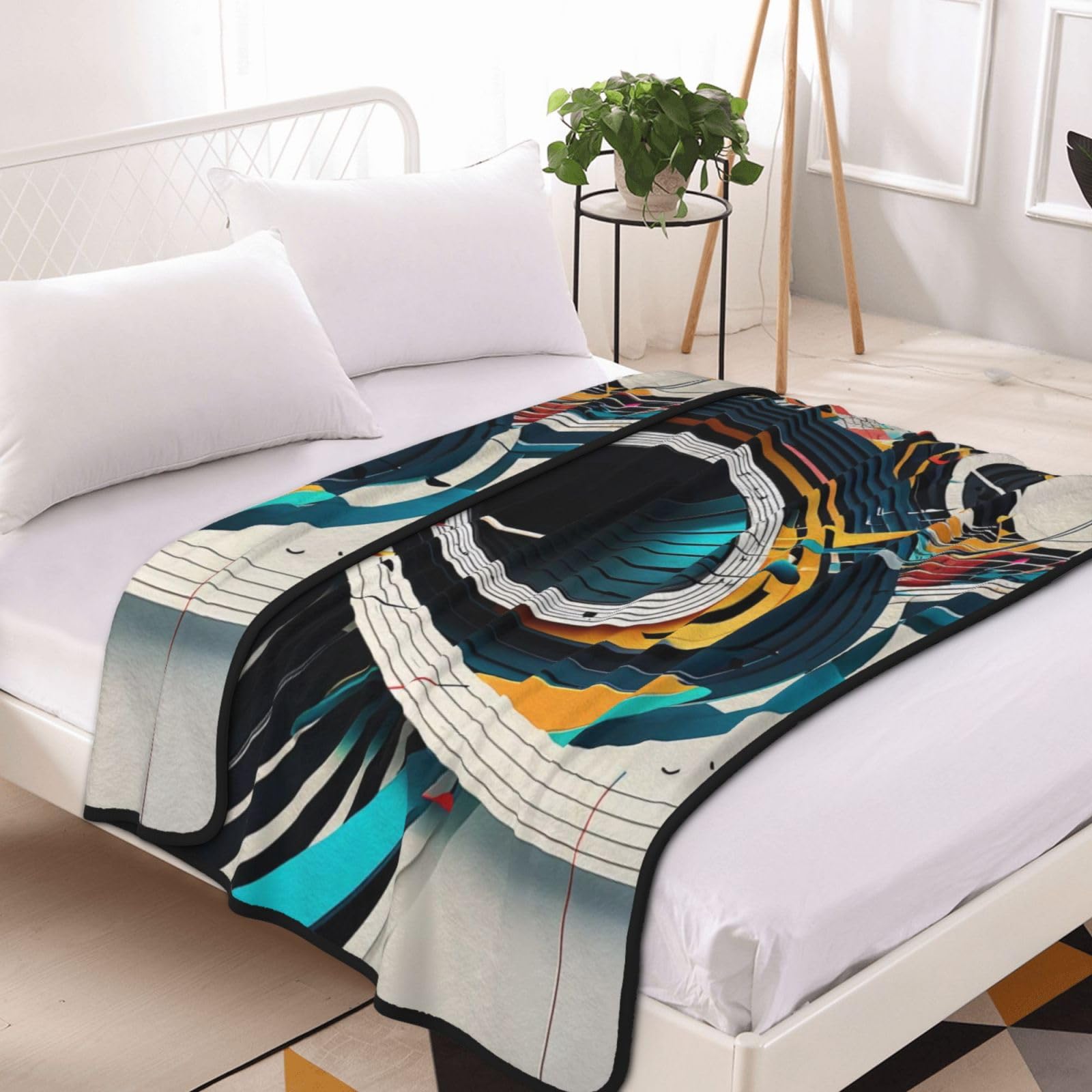 Coperta di flanella a doppio strato stampata con musica astratta, 152,4 x 203,2 cm, coperta personalizzata, coperte ponderate per adulti