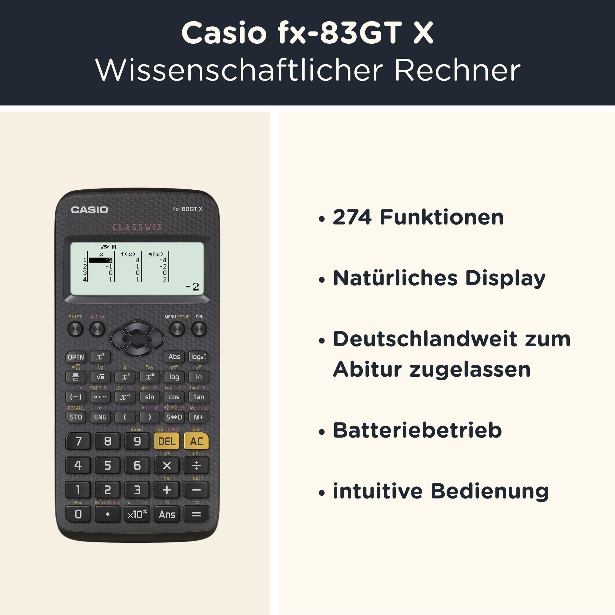 Casio fx-83GT X Blau inkl. WYNGS Schutztasche Schwarz - Wissenschaftlicher Taschenrechner - Basic Set