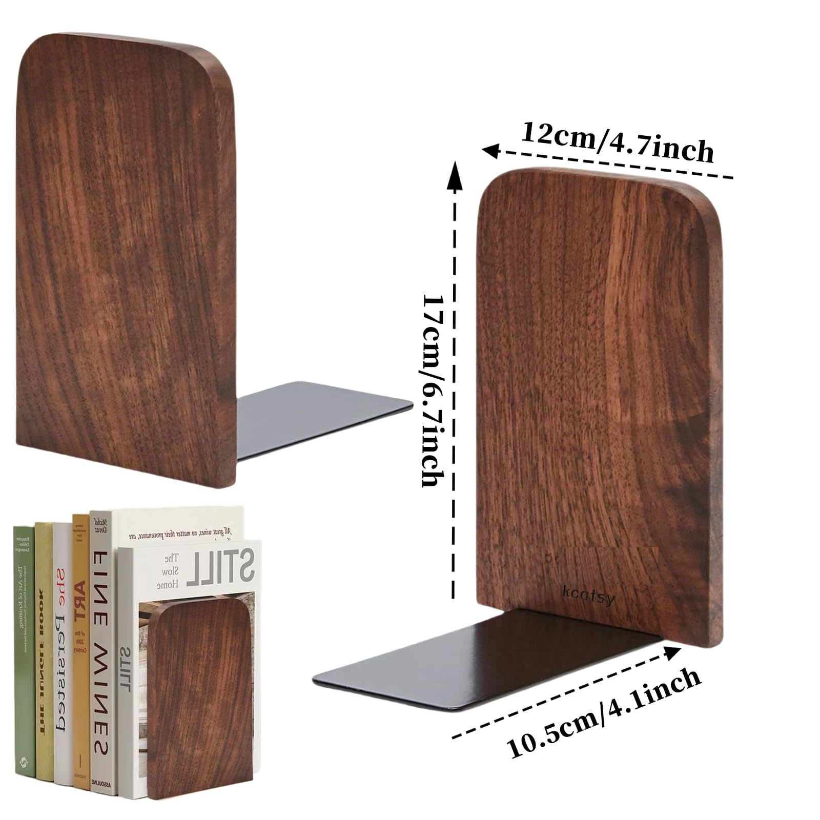 KCatsy Wooden Bookends 2 Pieces (1 Pair) Walnut Wood 17 x 12 x 10.5 cm - Image 2