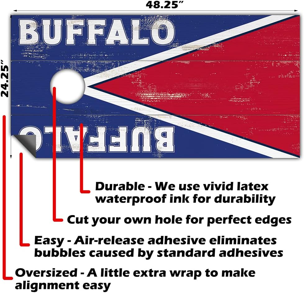 Buffalo Cornhole Board Wraps and Decals for Boards Set of 2 Skins Professional Vinyl Covers Sticker - Football Tailgating Cornhole Wraps Stickers Cornhole Skins Cornhole Wraps for Boards