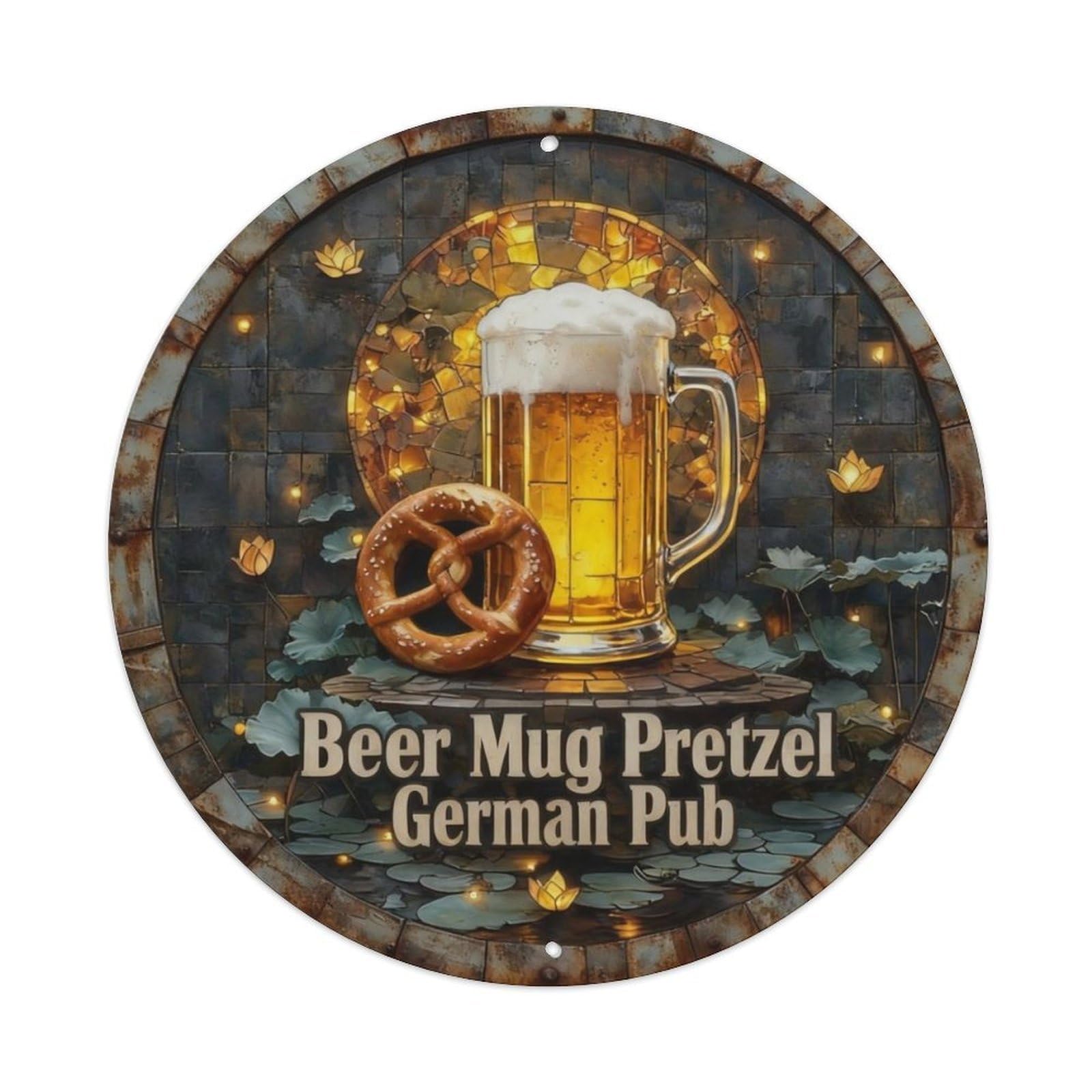 Beer Mug Pretzel German Pub Metal Tin Sign Plaque