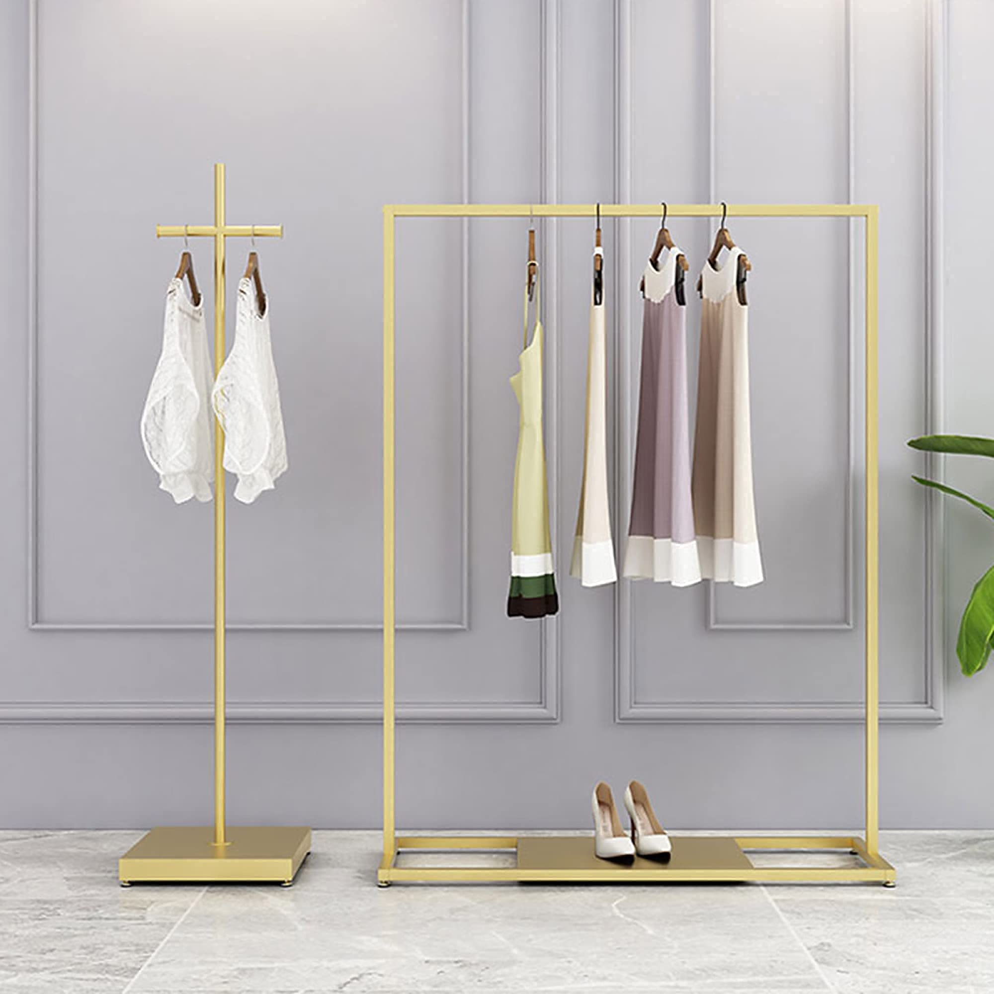 Kleiderständer，Heavy-Duty-Kleiderstangen, Moderne minimalistische Metall-Einzelhandels-Präsentationsständer, Garderobenständer für STO-Schuhkartons,Golden,120 cm,Golden,150 cm