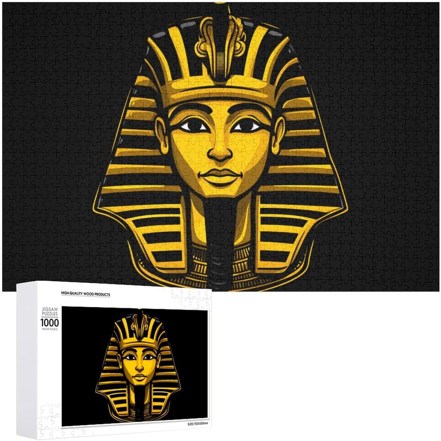 Egyptian Pharaoh King Gold Headdress Mask Wood Puzzle Challenging Jigsaw Puzzles for Women Men