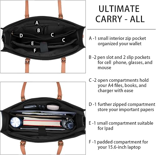 Miniatura 4 de Laptop Bag for Women Waterproof Lightweight Leather 15.6 Inch Computer Tote Bag Business Office Briefcase Large Capacity Handbag Shoulder Bag