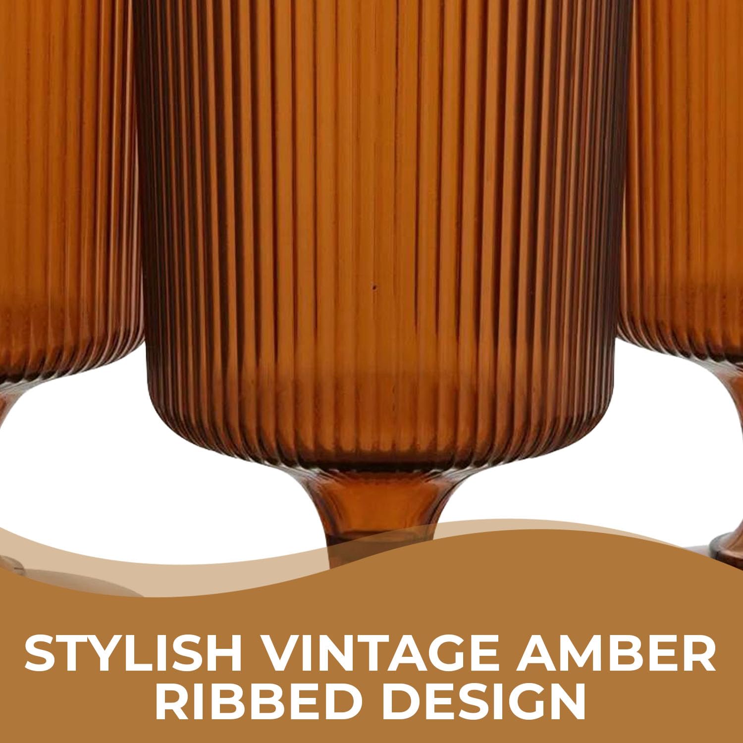 Fun Express 8 oz. Vintage Modern Amber Plastic Ribbed Highball Glasses – 12 Count