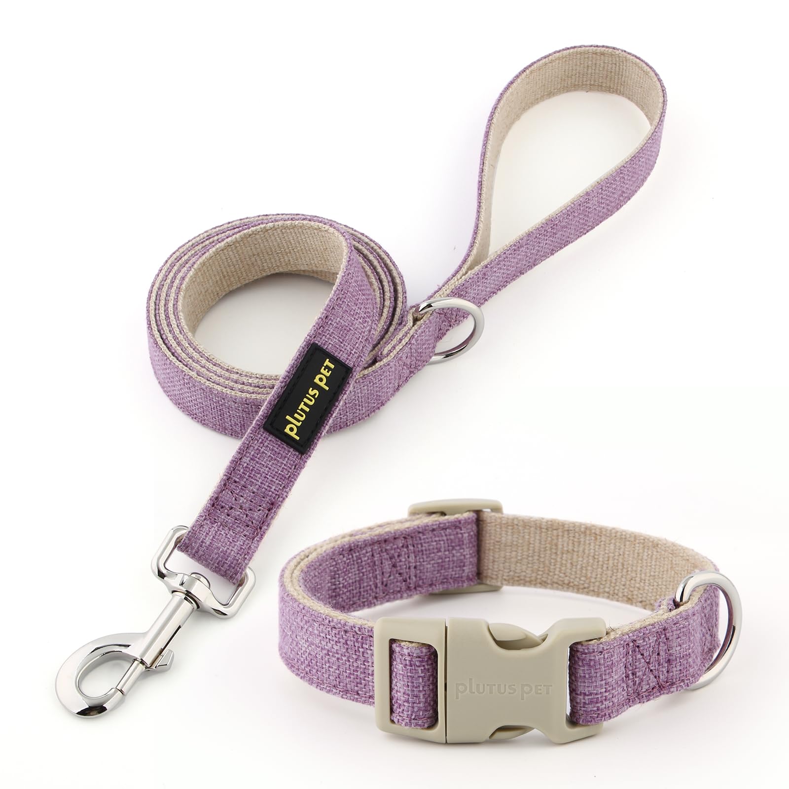Plutus Pet Cotton Hemp Dog Collar and Leash Set, Adjustable Collar for Small, Medium, and Large Dogs, Heavy Duty and Soft on Skin, Lavender, S
