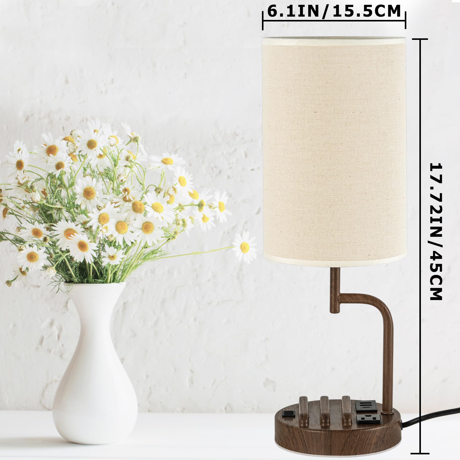 Dreamholder Lámpara de mesa con 3 puertos de carga USB, moderna lámpara de escritorio con salida de CA y soportes para teléfono, lámpara de noche perfecta para dormitorio, sala de estar, oficina