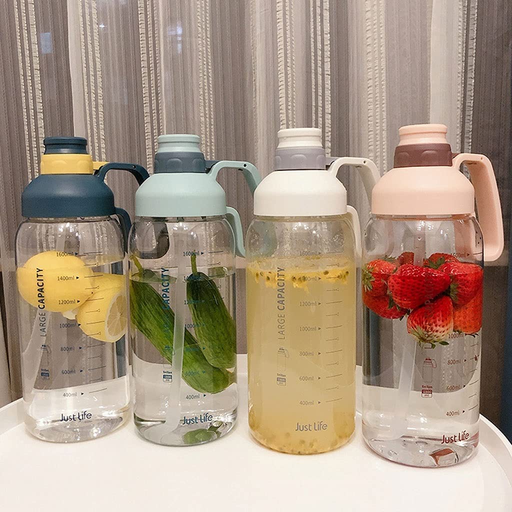 Générique Bouteille Bouteille d'eau Bouteille d'eau De Motivation 1800 Ml/60 Oz avec Paille, Bouteilles À Boire Transparentes pour Sports De Plein Air avec Échelle De Volume Sport Gourde Eau
