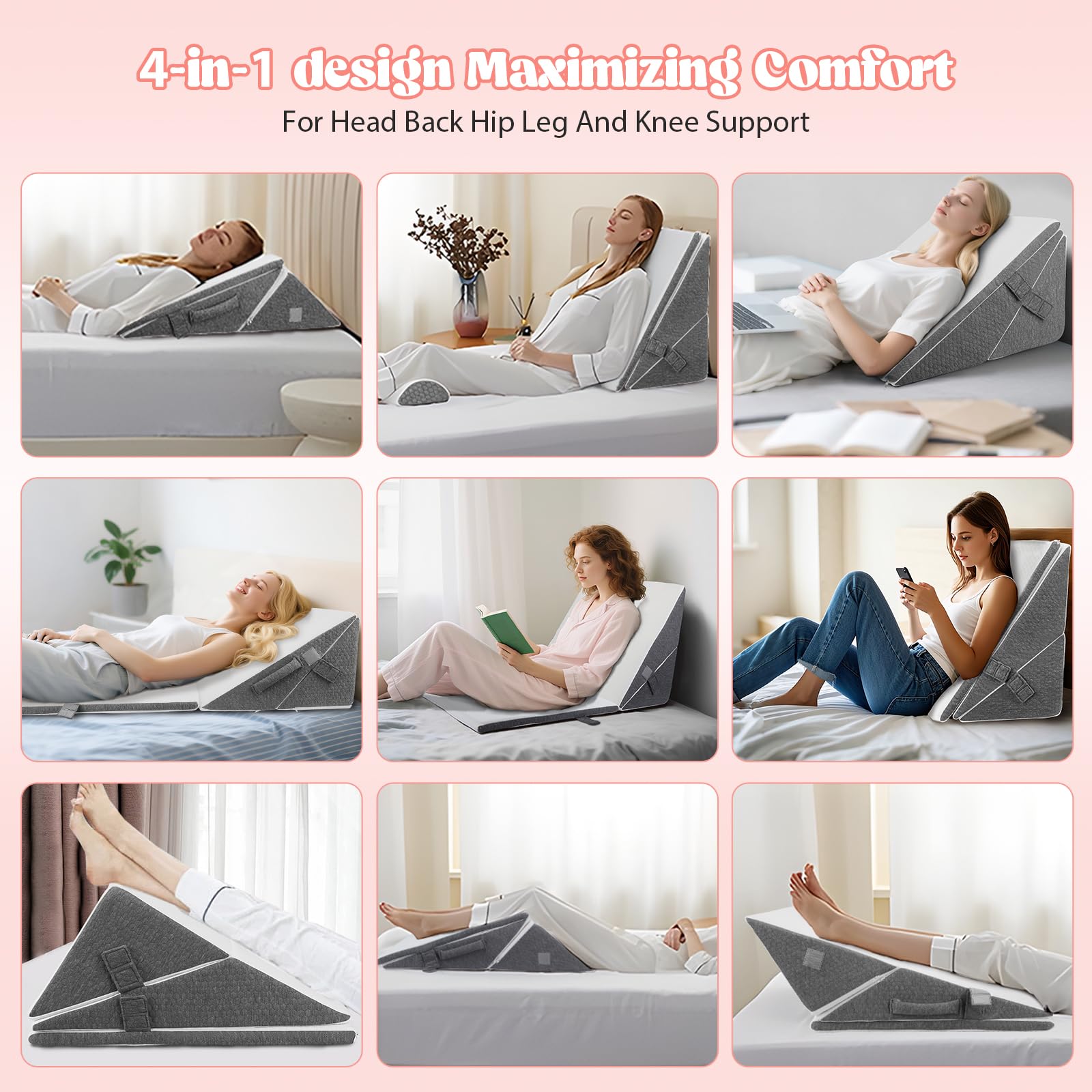 Cuscino a cuneo in memory foam con altezza regolabile – ideale per recupero chirurgico, reflusso, russare e problemi alla schiena, cuscino ortopedico per letti, con rivestimento lavabile e manici