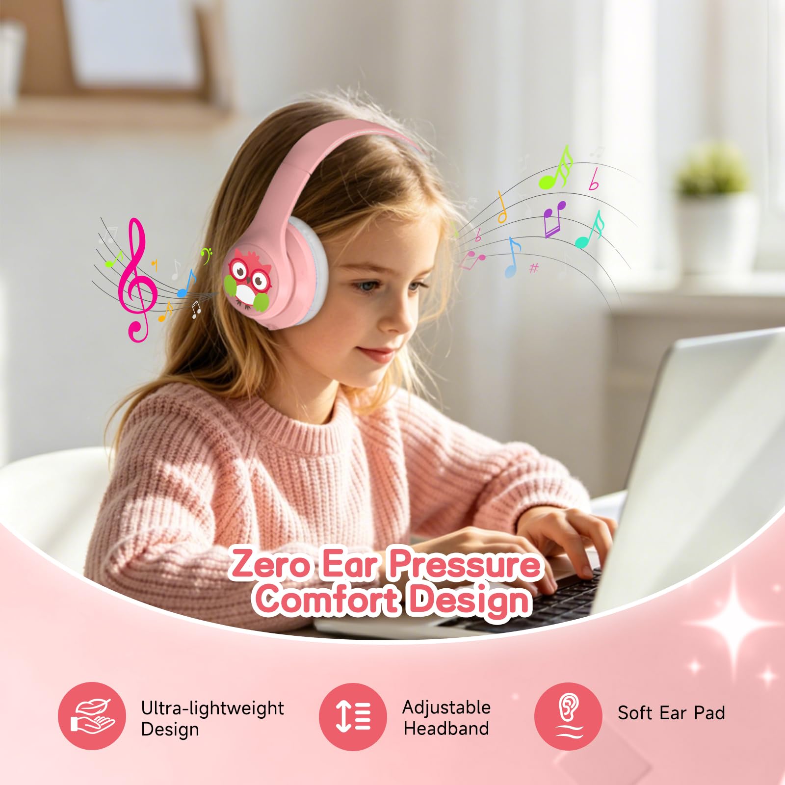Bluetooth Kopfhörer Kinder, Kabellose Kinderkopfhörer Bluetooth 5.4 Over-Ear mit 85dB Lautstärkeregelung und kabel, Ultra-Licht Faltbar Einstellbar Kopfhörer für Schule, Reisen (Rosa-S31ANC)