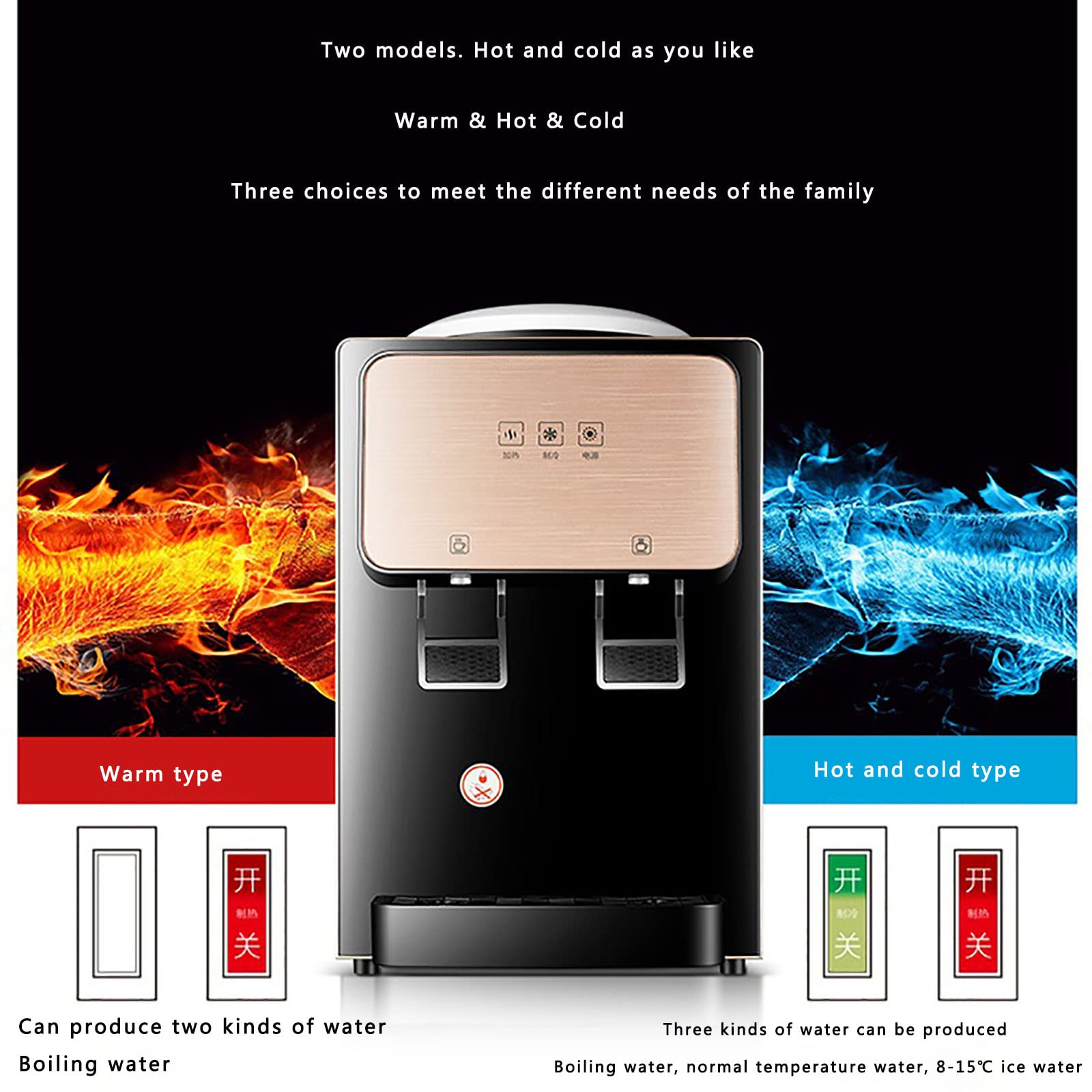 Countertop Water Cooler Dispenser Top Loading, Hot and Cold Water Glass Panel Energy Saving and Silent Long-Term Heat Preservation For Homes, Kitchens, Offices, Dorms