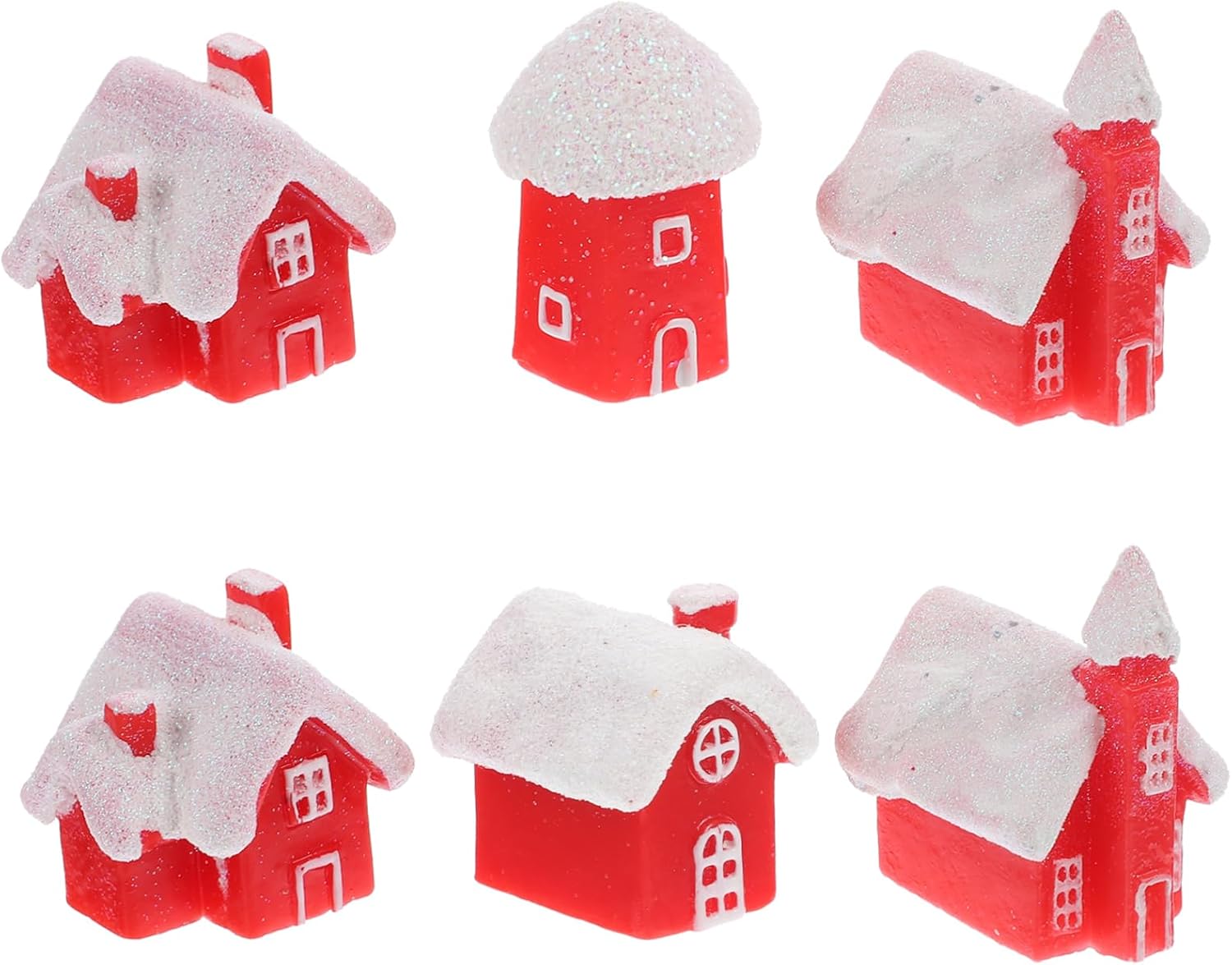 6pcs Resin Xmas Miniature Snow House Ornament for Christmas Decor