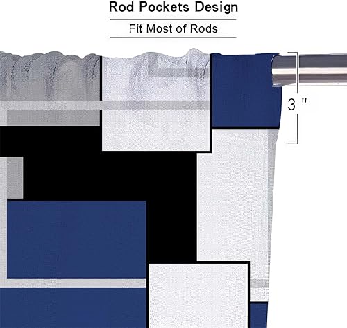 Miniatura 5 de MCALK Juego de cortinas de cocina azul marino, 3 piezas para ventanas, arte geométrico moderno, juego de cortinas de ventana de cocina, cenefas