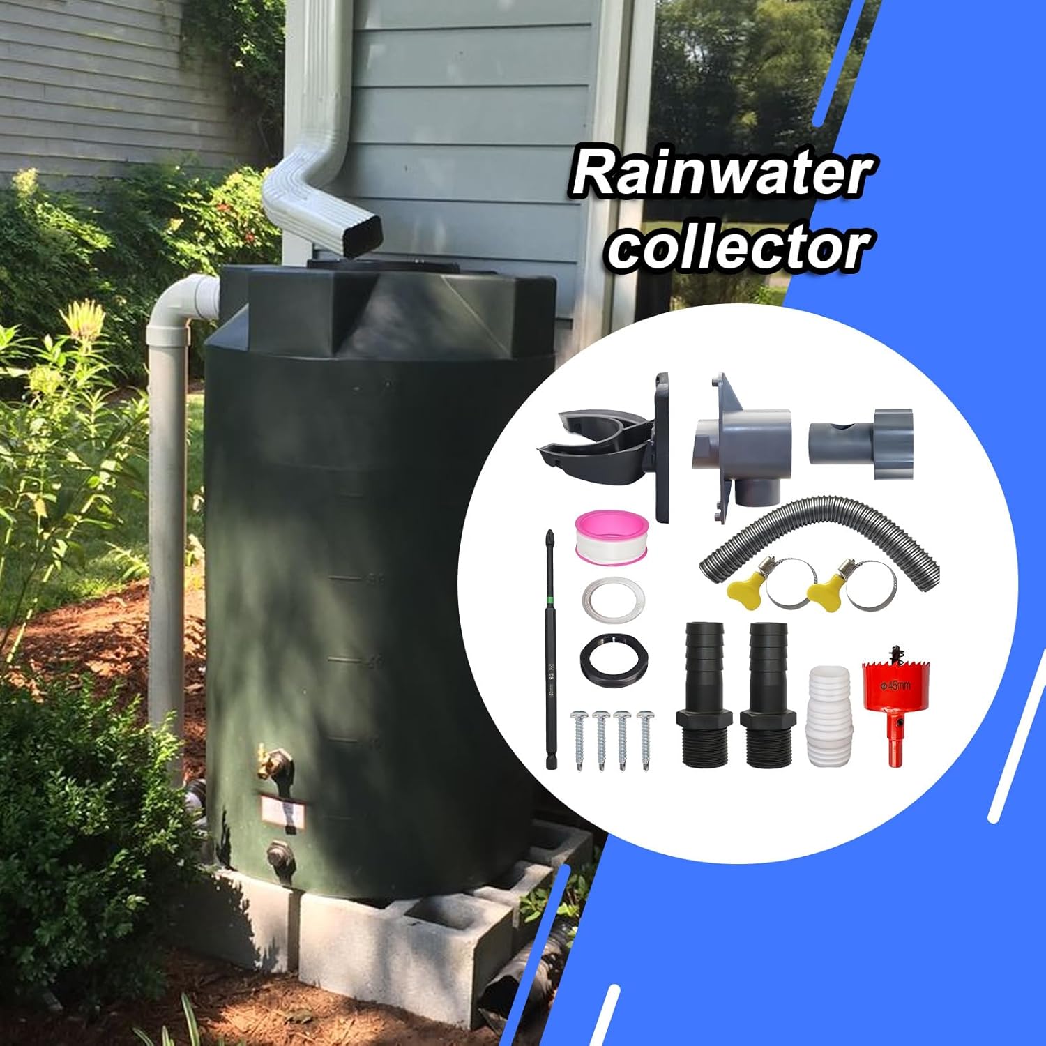 Rain Diverter – Downpipe Collector for Gutter Systems | Roof Water Catchment Kit featuring Adjustable 70-110mm Fitting with Durable Material & Easy Installation for Outdoor Home Use, Garden Irrigation