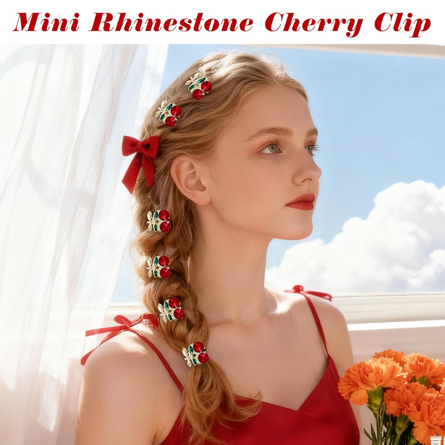 Small Cherry Hair Clips, 8 Pcs Cute Mini Cherry Claw Clips for Women Small Fruit Hair Claw Clip Decorative Rhinestone Fruit Hairs Accessories for Half Up Styles, Thick Thin Hairs, Braids - Image 4