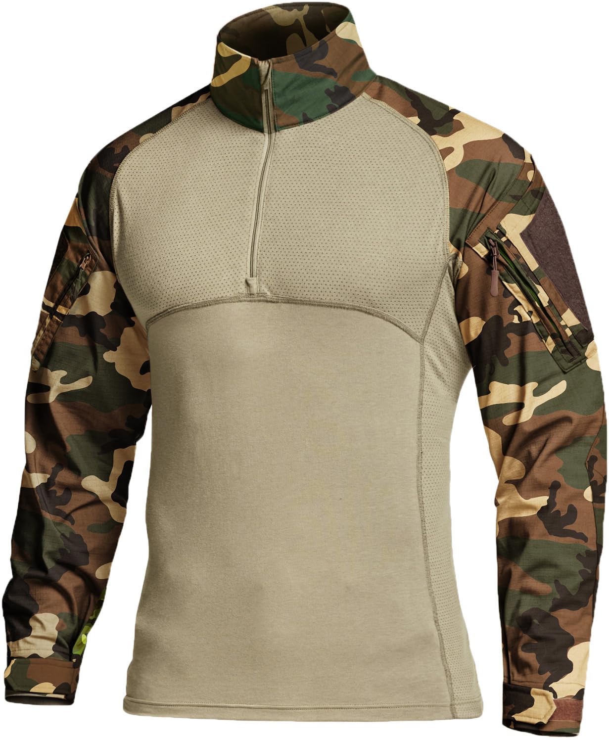 CQR Men's Tactical Combat Shirt, 1/4 Zip Long Sleeve Breathable Military BDU Training Top for Shooting, Hunting, Range Use