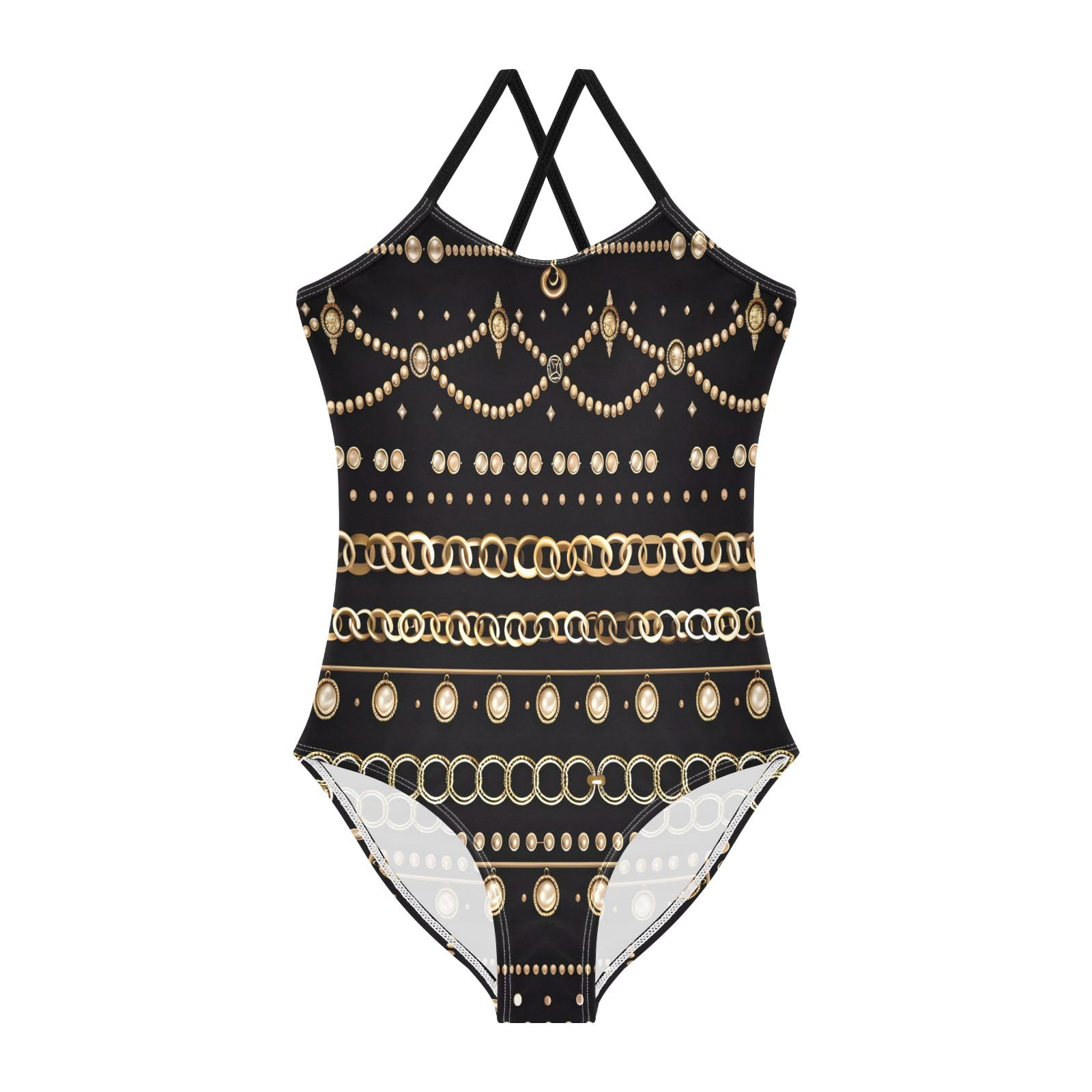 Seamless Gold Jewelry Girls One-Piece Swimsuit Quick Dry Beach Swim Bathing Suit