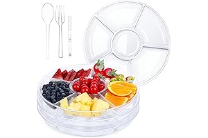 DI QIU REN 4 Pack 6 Sectional Round Plastic Serving Tray