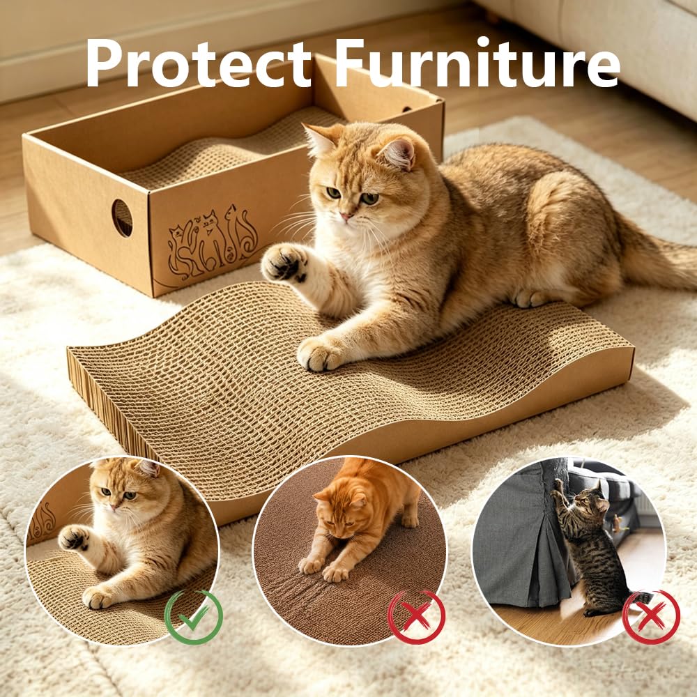 MUAEEOK Lot de 5 grattoirs en carton avec boîte - Réversibles - Pour chat - Pour petits chats - Pour se reposer et jouer - Convient pour un maximum de 5 kg (3 chats, 42 x 30 x 14,5 cm)